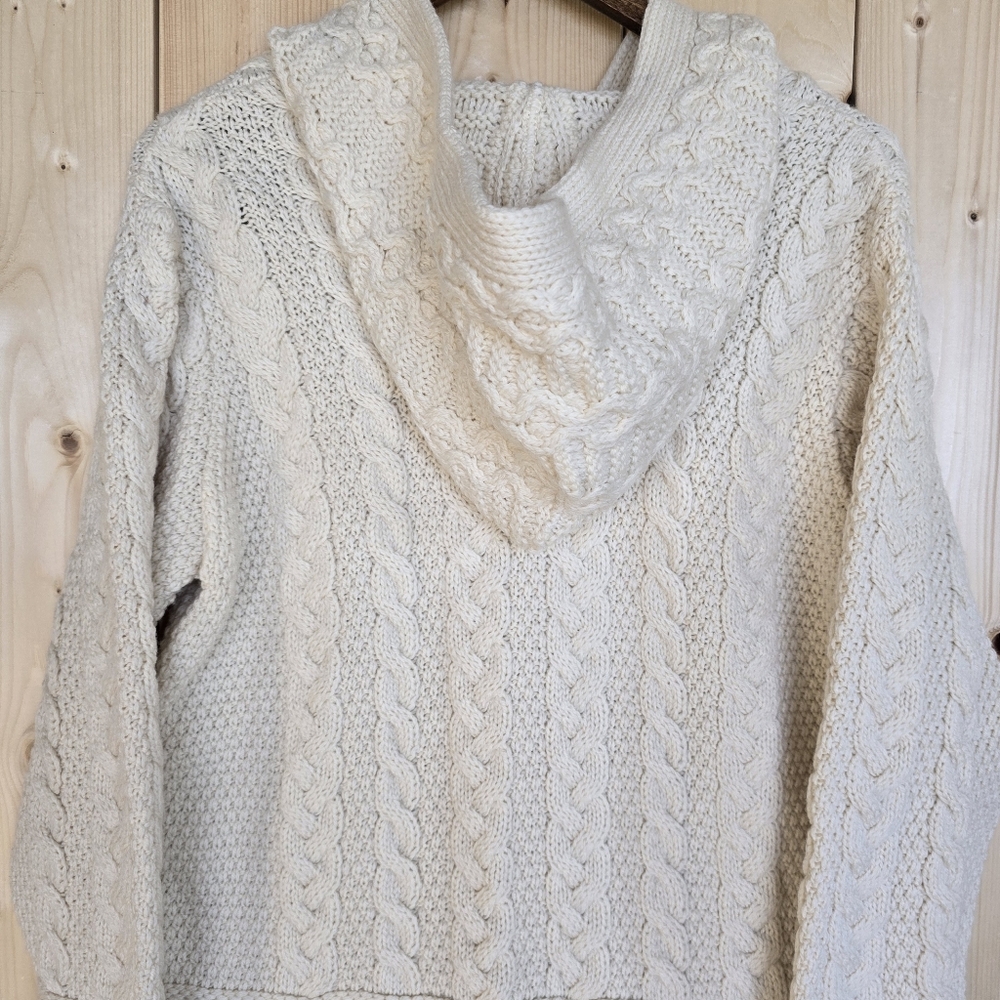 Aran Mor Ireland Cable Knit Cardigan Sweater Merino Wool Cream Womens Large - Picture 9 of 16